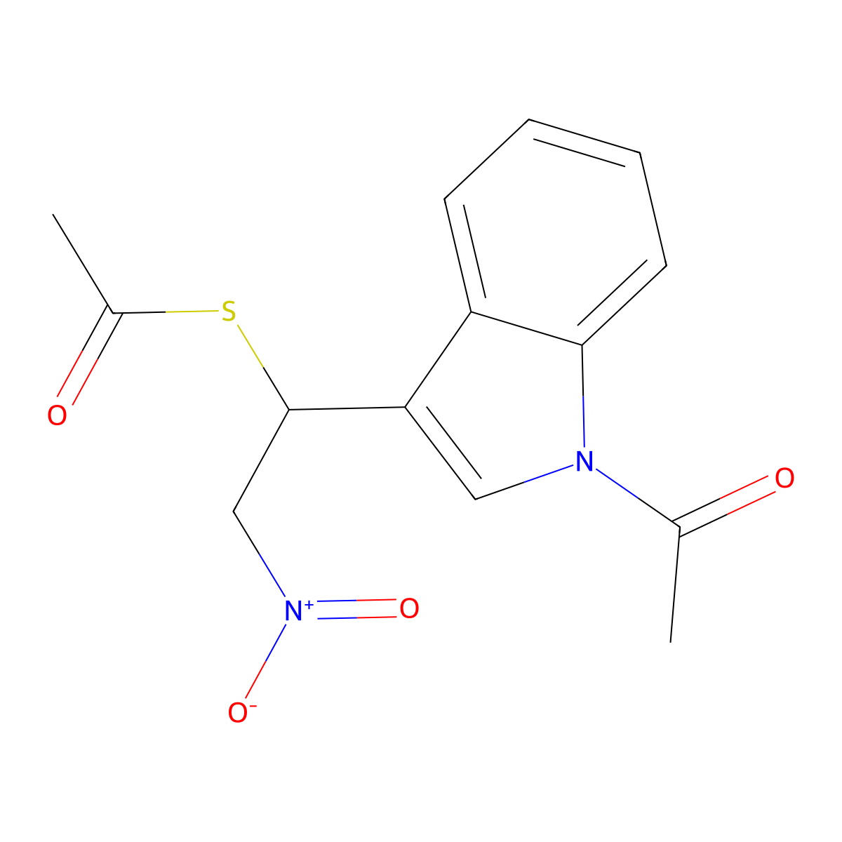 S-[1-(1-acetyl-1H-indol-3-yl)-2-nitroethyl] ethanethioate molecular structure, CAS 35891-40-8