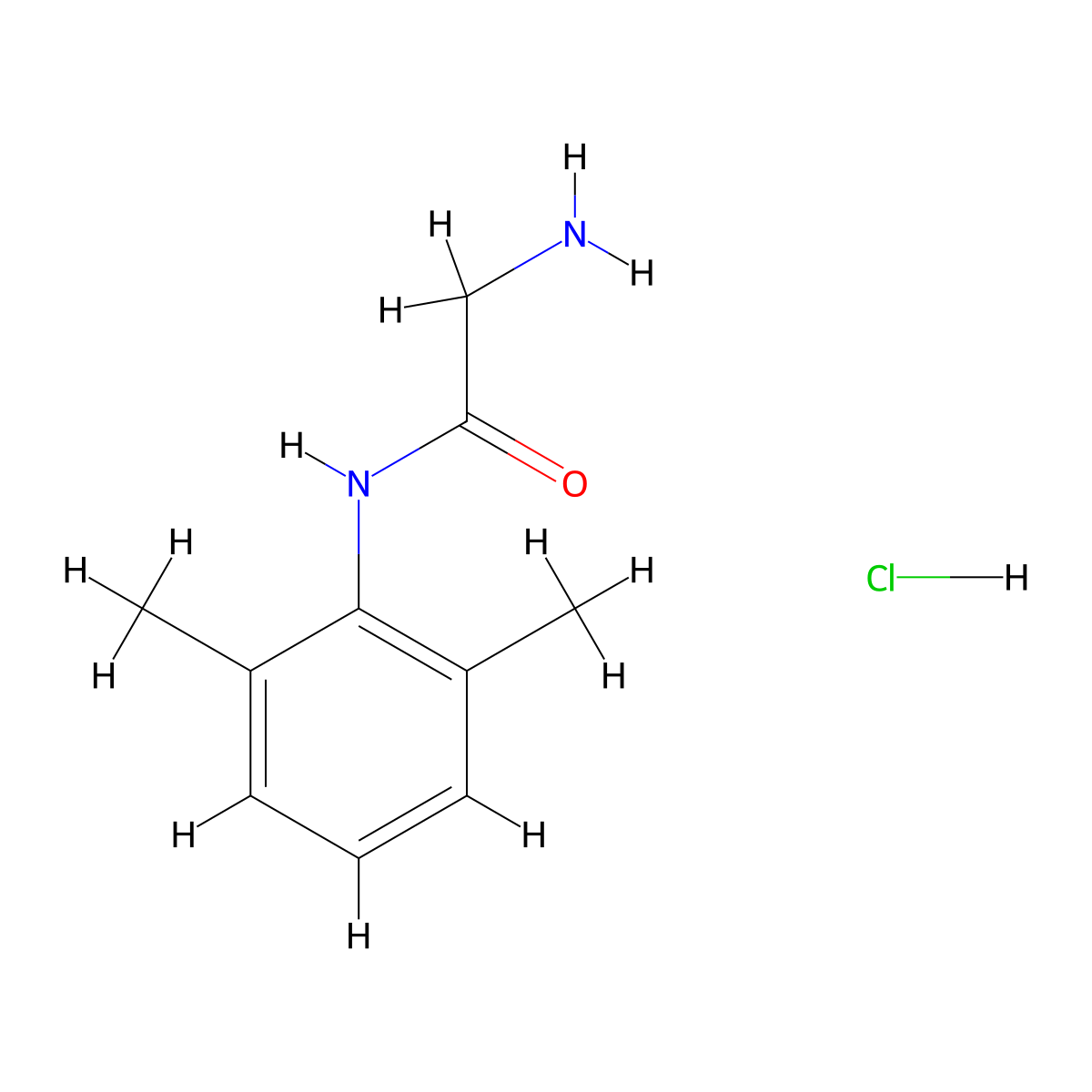 2-amino-N-(2,6-dimethylphenyl)acetamide hydrochloride molecular structure, CAS 35891-83-9