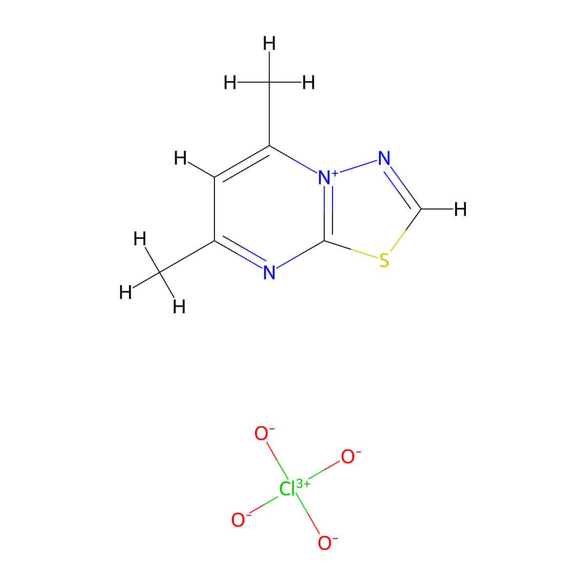 1,3,4-Thiadiazolo(3,4-a)pyrimidin-4-ium, 5,7-dimethyl-, perclorate molecular structure, CAS 35892-59-2
