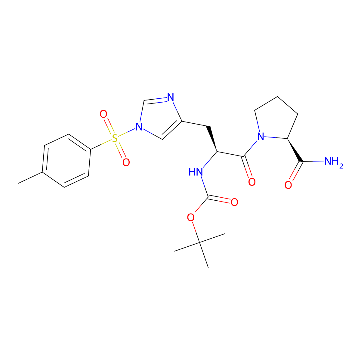 tert-Butyl ((S)-1-((S)-2-carbamoylpyrrolidin-1-yl)-1-oxo-3-(1-tosyl-1H-imidazol-4-yl)propan-2-yl)carbamate molecular structure, CAS 35899-49-1