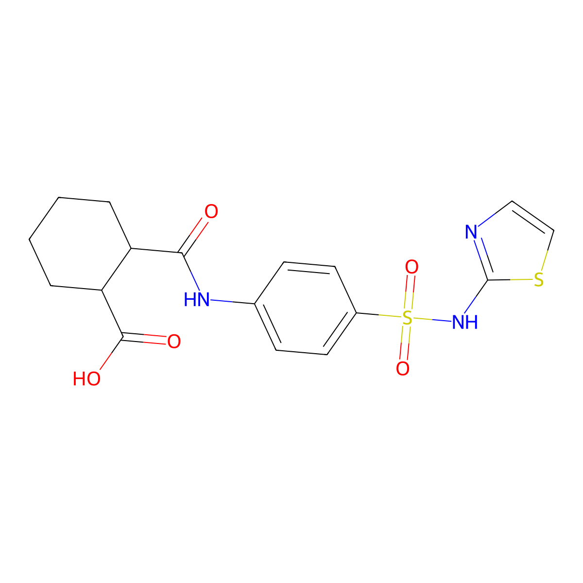 Cyclohexanecarboxylic acid, 2-[[[4-[(2-thiazolylamino)sulfonyl]phenyl]amino]carbonyl]- molecular structure, CAS 35899-76-4