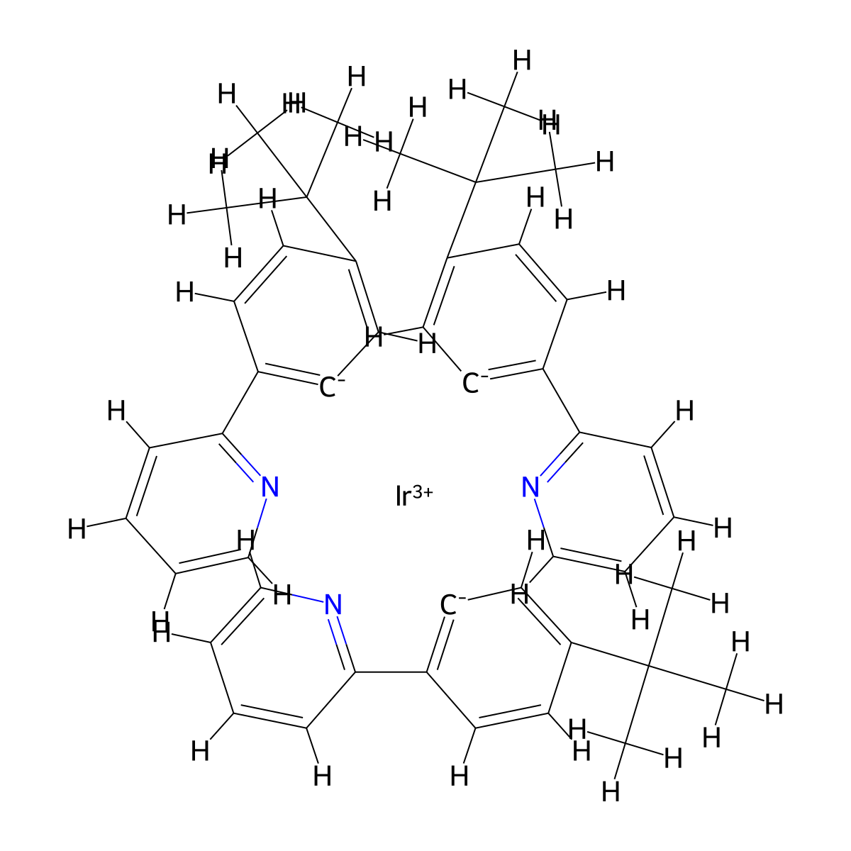 Tris[5-(1,1-dimethylethyl)-2-(2-pyridinyl-κN)phenyl-κC]iridium , Ir(p-t-Buppy)3 molecular structure, CAS 359014-76-9
