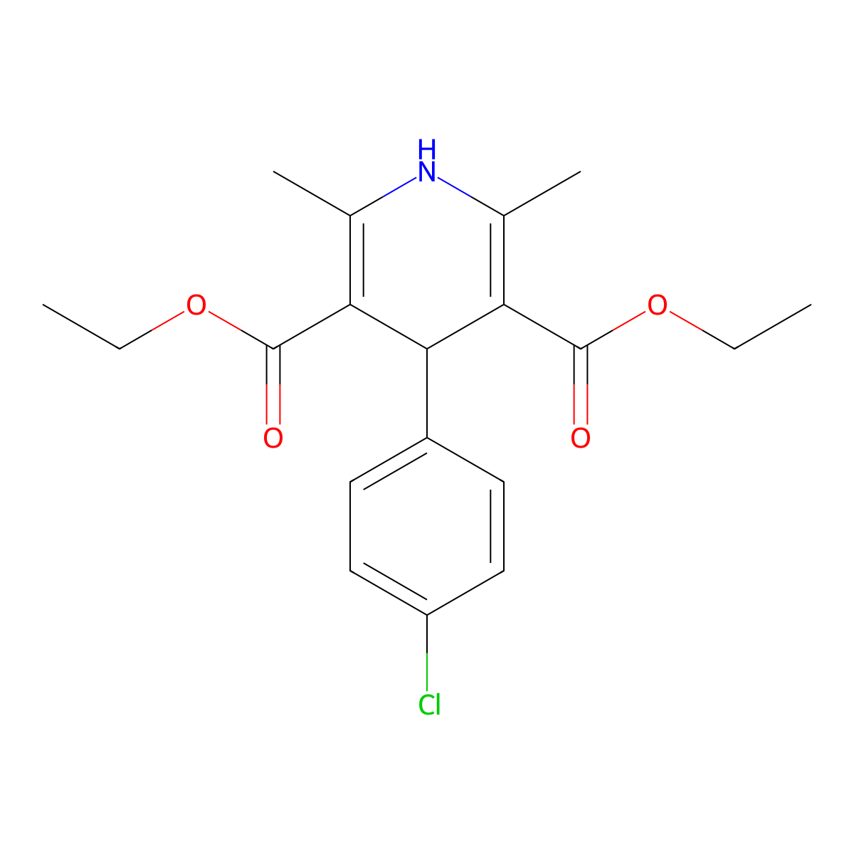 Diethyl 4-(4-chlorophenyl)-2,6-dimethyl-1,4-dihydropyridine-3,5-dicarboxylate molecular structure, CAS 35929-79-4
