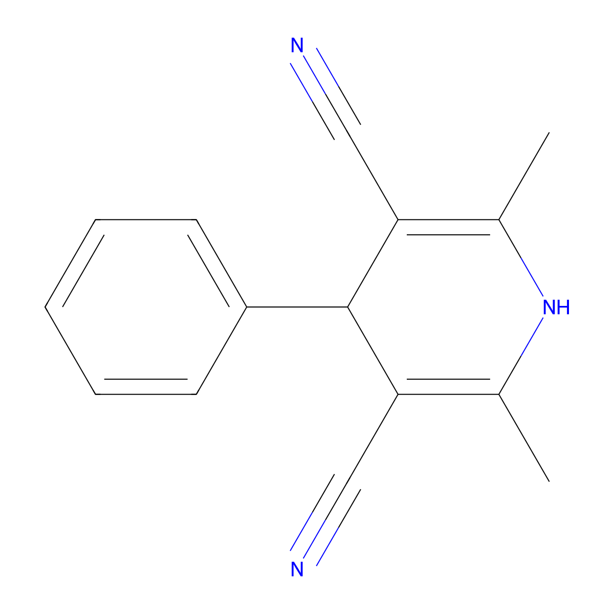 2,6-Dimethyl-4-phenyl-1,4-dihydropyridine-3,5-dicarbonitrile molecular structure, CAS 35929-86-3