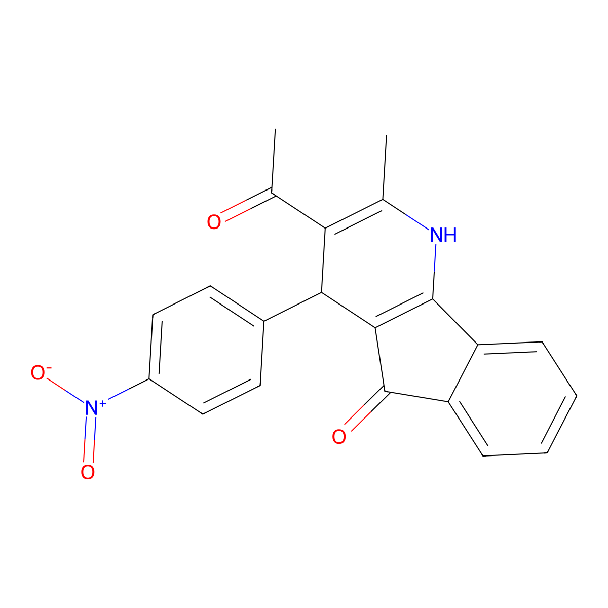 3-acetyl-4-{4-nitrophenyl}-2-methyl-1,4-dihydro-5H-indeno[1,2-b]pyridin-5-one molecular structure, CAS 35929-94-3