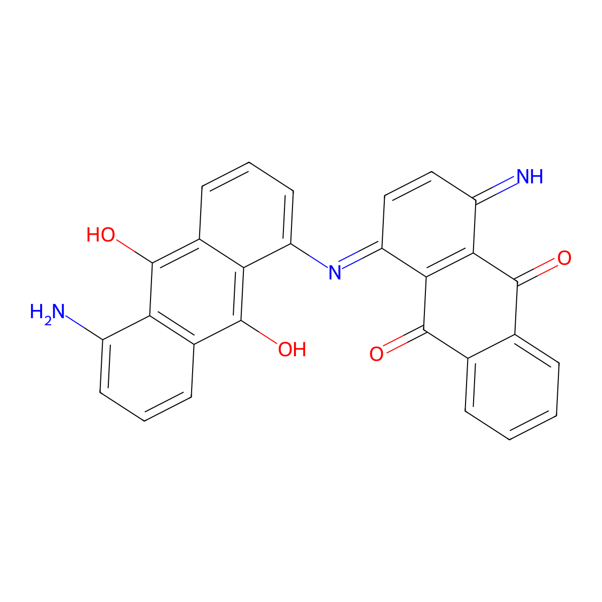 9,10-Anthracenedione, 1-amino-4-((5-amino-9,10-dihydro-9,10-dioxo-1-anthracenyl)amino)- molecular structure, CAS 35940-77-3