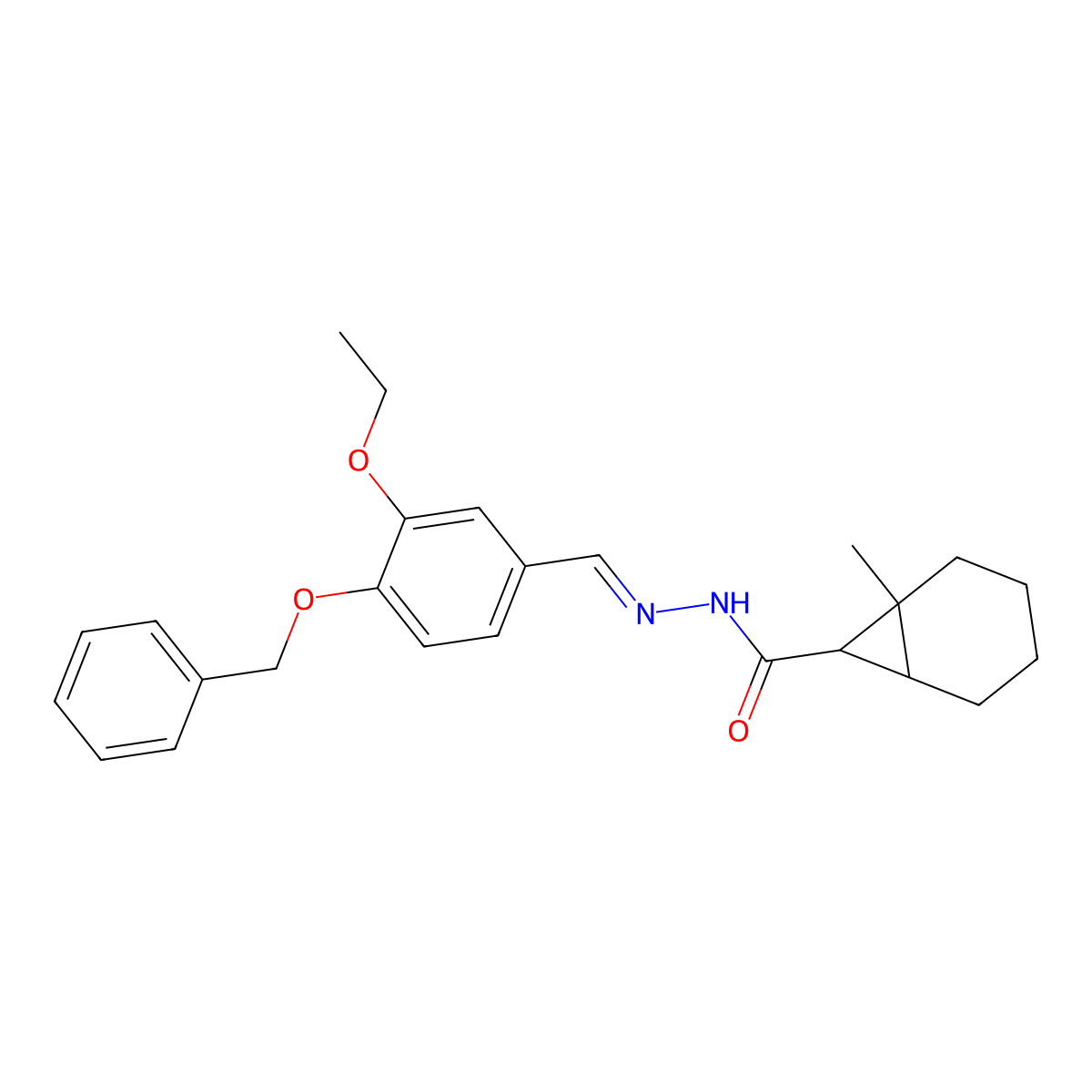 1-Methylbicyclo[4.1.0]heptane-7-carboxylic acid 2-[[3-ethoxy-4-(phenylmethoxy)phenyl]methylene]hydrazide molecular structure, CAS 359418-43-2