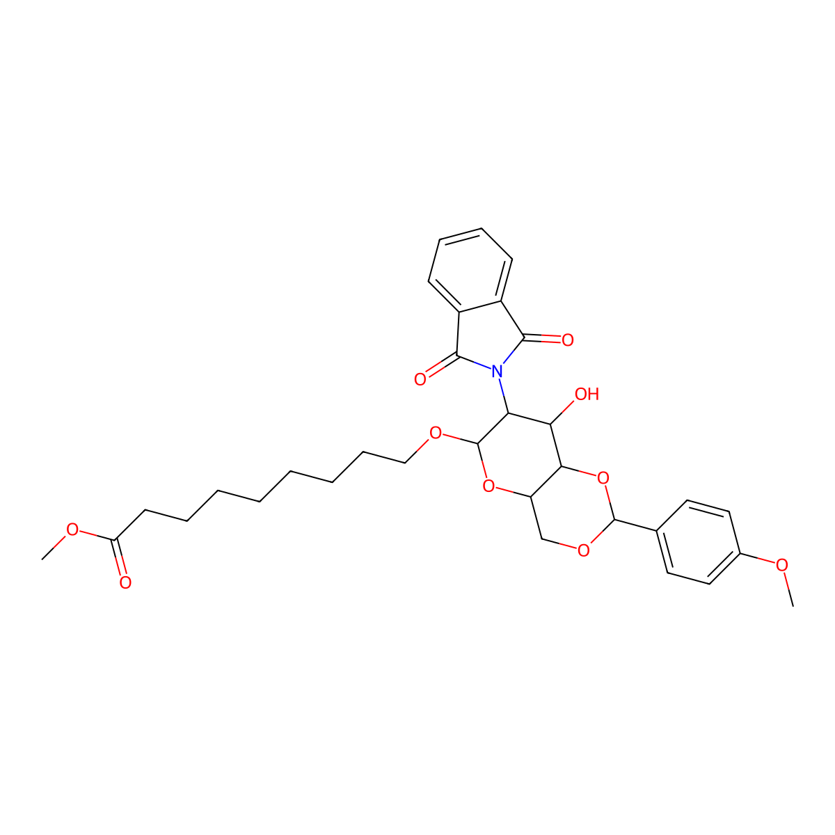 8-Methoxycarbonyloctyl-2-deoxy-2-phthalimido-4,6-O-(methoxybenzylidene)-beta-D-glucopyranoside molecular structure, CAS 359436-88-7