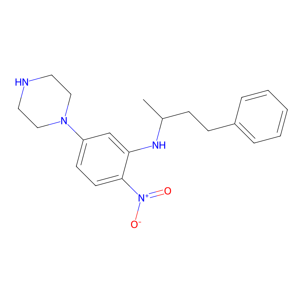 2-nitro-N-(4-phenylbutan-2-yl)-5-(piperazin-1-yl)aniline molecular structure, CAS 359437-23-3