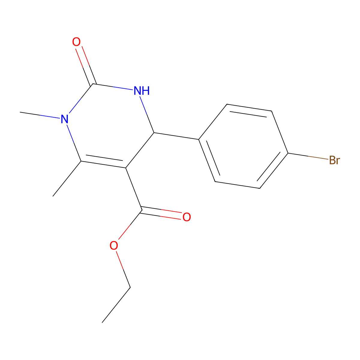 Ethyl 4-(4-bromophenyl)-1,6-dimethyl-2-oxo-1,2,3,4-tetrahydropyrimidine-5-carboxylate molecular structure, CAS 359450-04-7