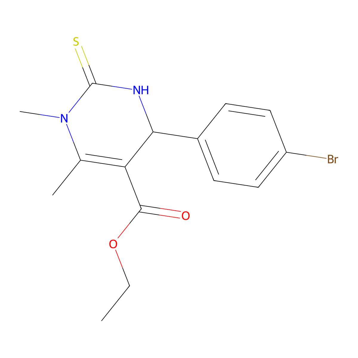 Ethyl 4-(4-bromophenyl)-1,6-dimethyl-2-thioxo-1,2,3,4-tetrahydropyrimidine-5-carboxylate molecular structure, CAS 359450-10-5