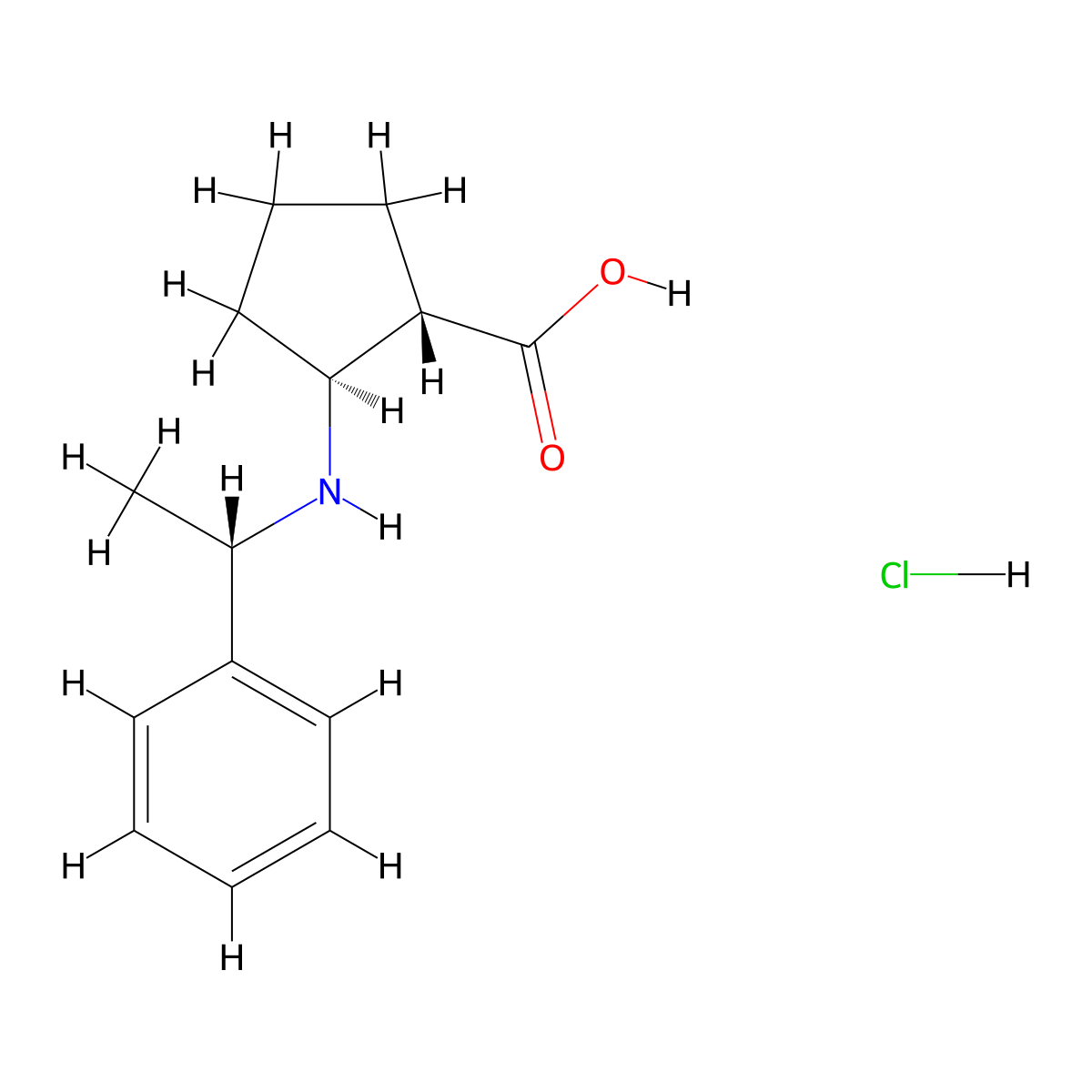 (1S,2S)-2-(((S)-1-Phenylethyl)amino)cyclopentanecarboxylic acid hydrochloride molecular structure, CAS 359586-68-8
