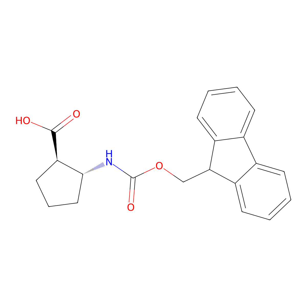 (1R,2R)-2-((((9H-Fluoren-9-yl)methoxy)carbonyl)amino)cyclopentanecarboxylic acid molecular structure, CAS 359586-69-9