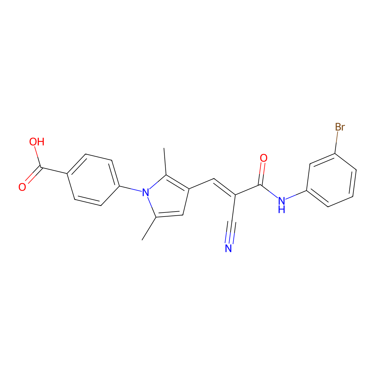 4-[3-[(E)-3-(3-bromoanilino)-2-cyano-3-oxoprop-1-enyl]-2,5-dimethylpyrrol-1-yl]benzoic acid molecular structure, CAS 359600-10-5