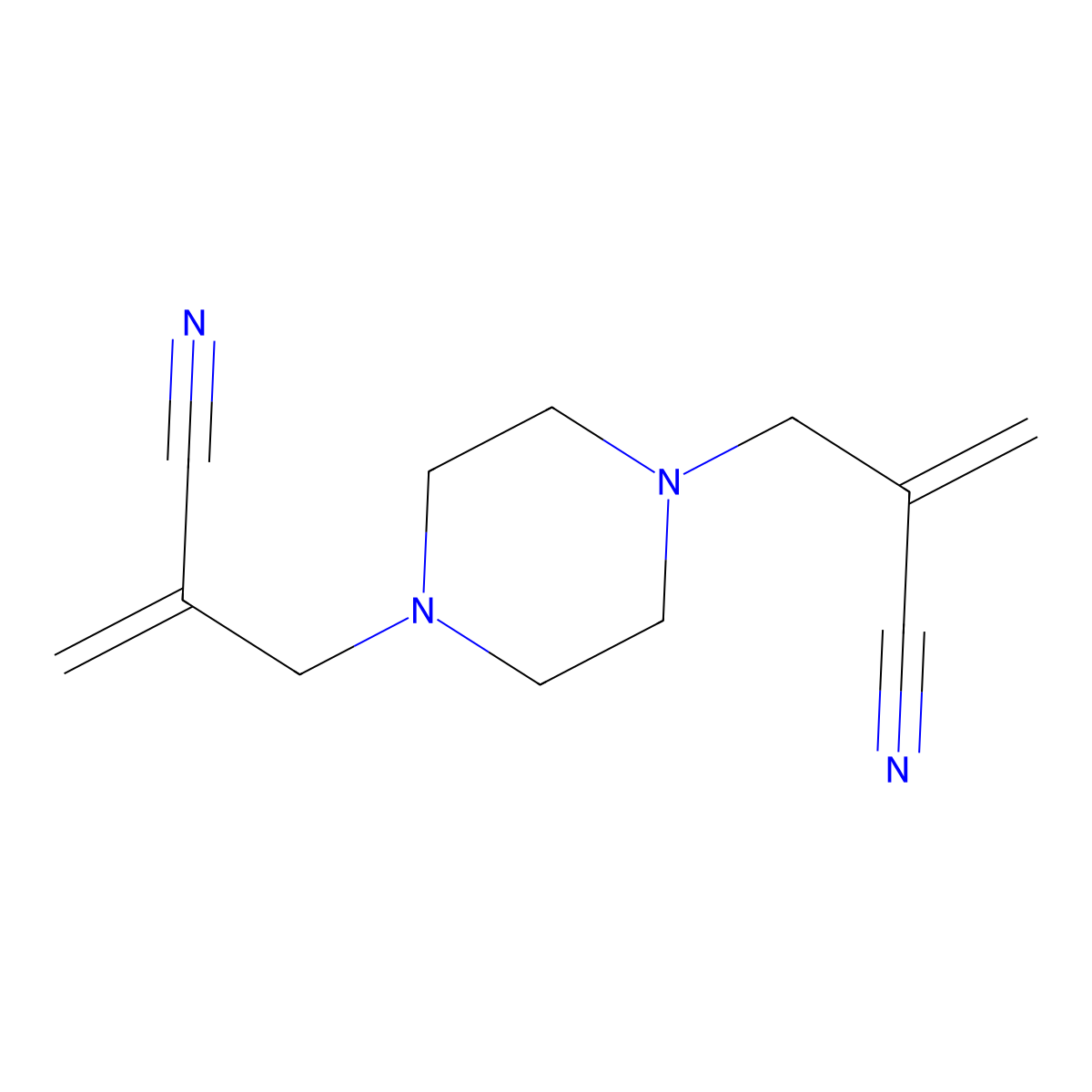 2,2'-[Piperazine-1,4-diylbis(methylene)]di(prop-2-enenitrile) molecular structure, CAS 35961-51-4