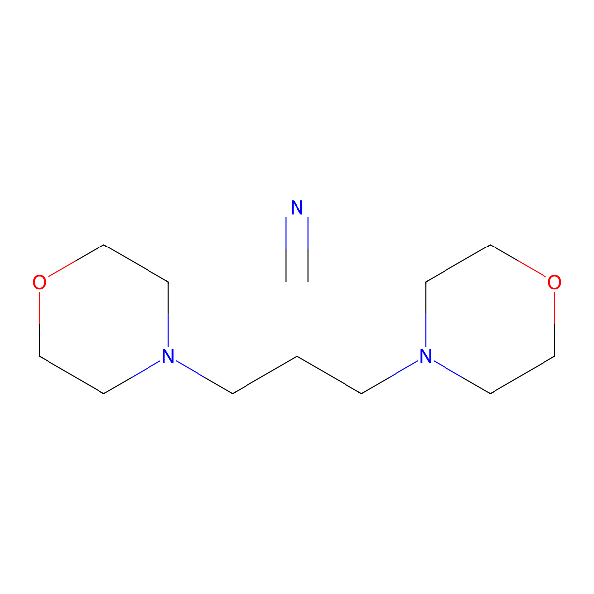 3-Morpholin-4-yl-2-(morpholin-4-ylmethyl)propanenitrile molecular structure, CAS 35961-68-3