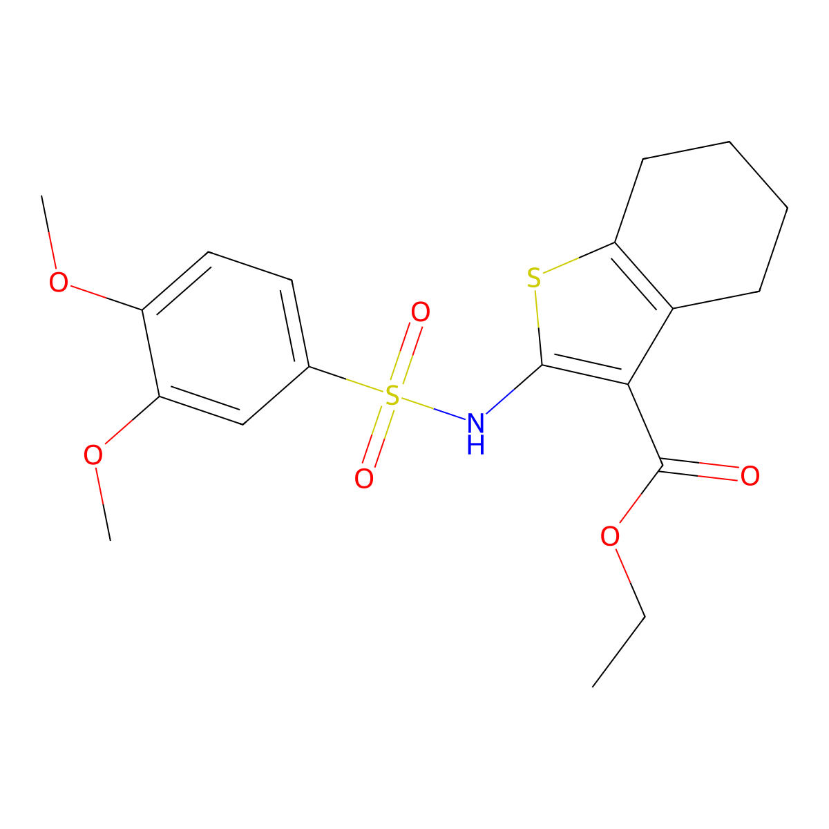 Ethyl 2-(3,4-dimethoxybenzenesulfonamido)-4,5,6,7-tetrahydro-1-benzothiophene-3-carboxylate molecular structure, CAS 359639-34-2