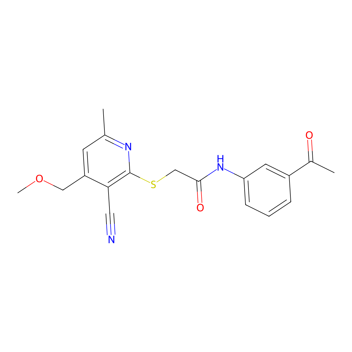 N-(3-acetylphenyl)-2-[3-cyano-4-(methoxymethyl)-6-methylpyridin-2-yl]sulfanylacetamide molecular structure, CAS 359645-58-2