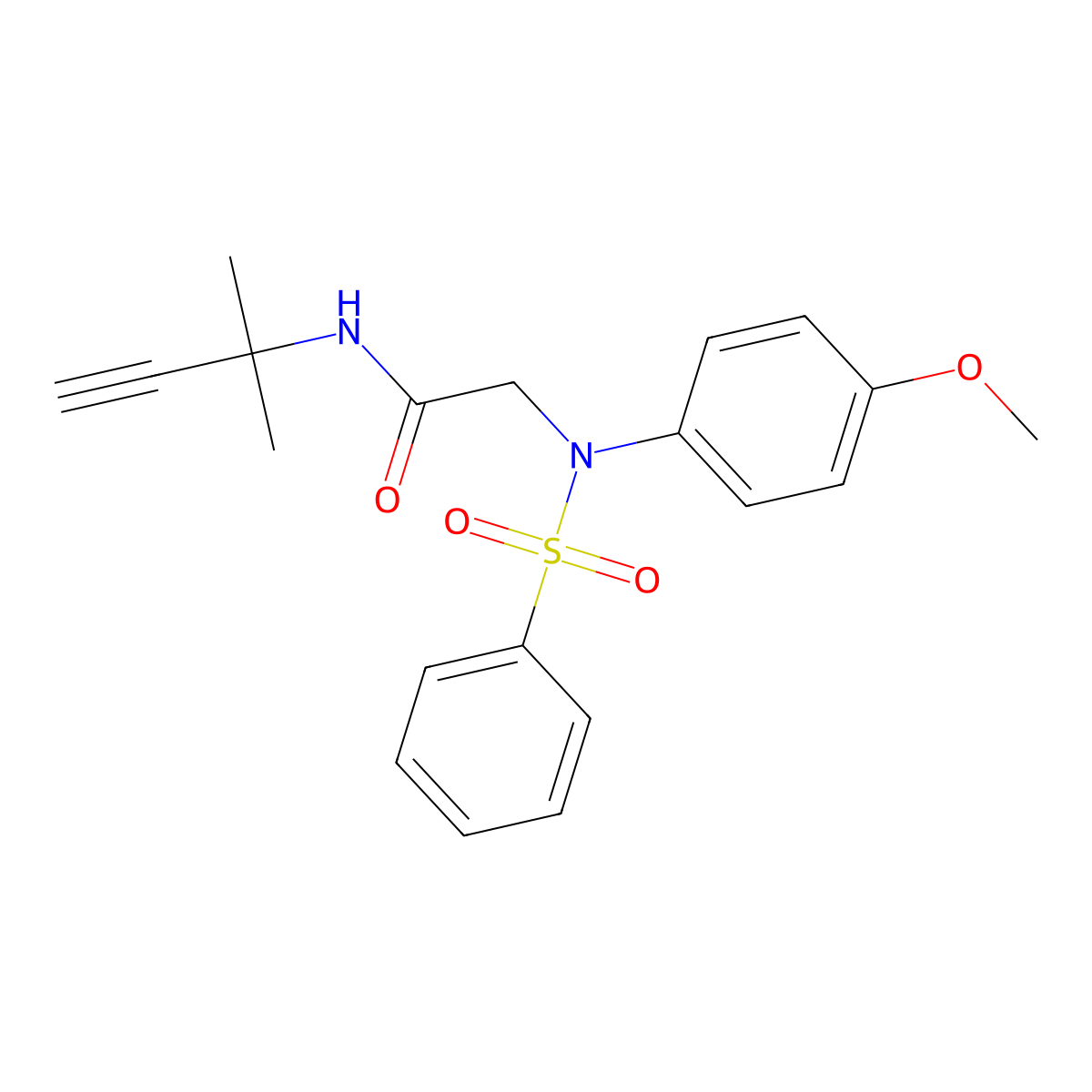 2-[N-(benzenesulfonyl)-4-methoxyanilino]-N-(2-methylbut-3-yn-2-yl)acetamide molecular structure, CAS 359646-41-6