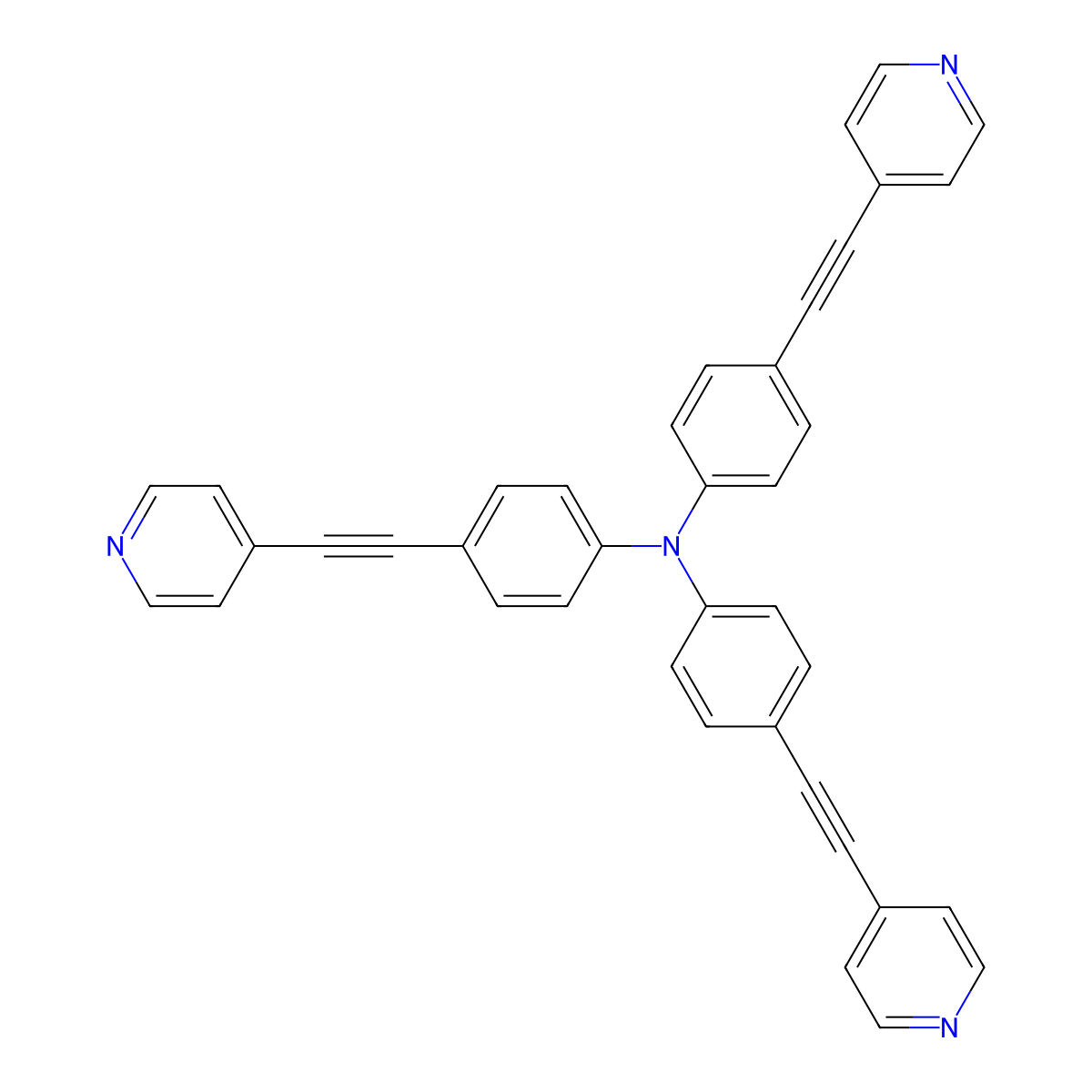 Tris(4-(pyridin-4-ylethynyl)phenyl)amine molecular structure, CAS 359647-66-8