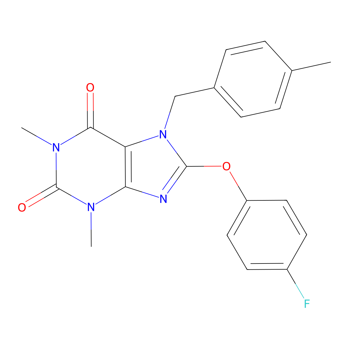 8-(4-Fluorophenoxy)-1,3-dimethyl-7-[(4-methylphenyl)methyl]purine-2,6-dione molecular structure, CAS 359688-99-6