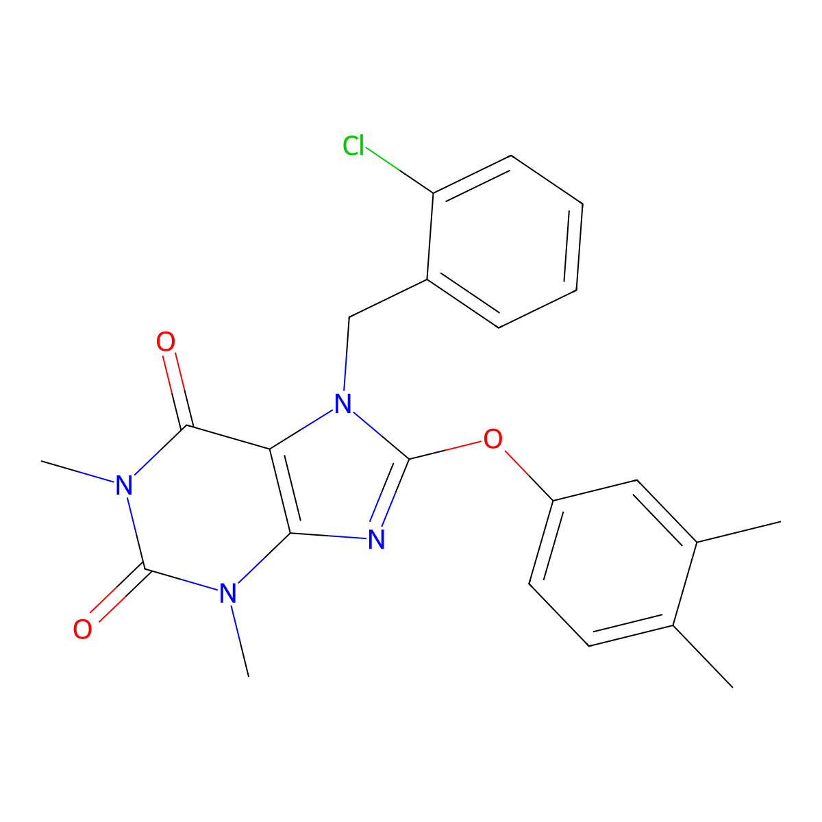 7-(2-chlorobenzyl)-8-(3,4-dimethylphenoxy)-1,3-dimethyl-3,7-dihydro-1H-purine-2,6-dione molecular structure, CAS 359692-10-7
