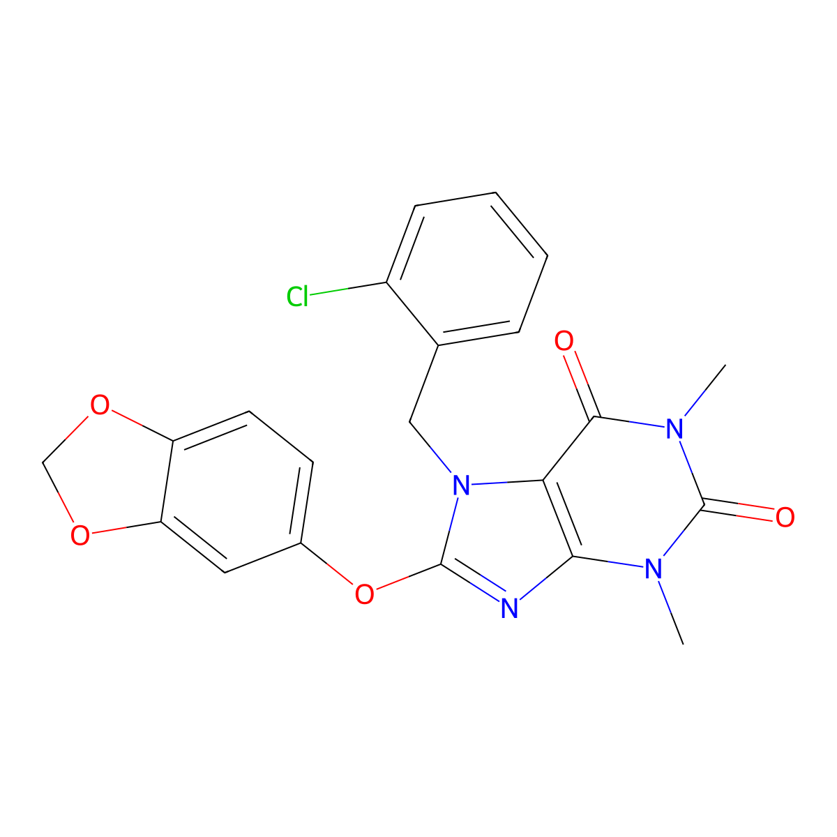 8-(1,3-Benzodioxol-5-yloxy)-7-[(2-chlorophenyl)methyl]-1,3-dimethylpurine-2,6-dione molecular structure, CAS 359692-56-1