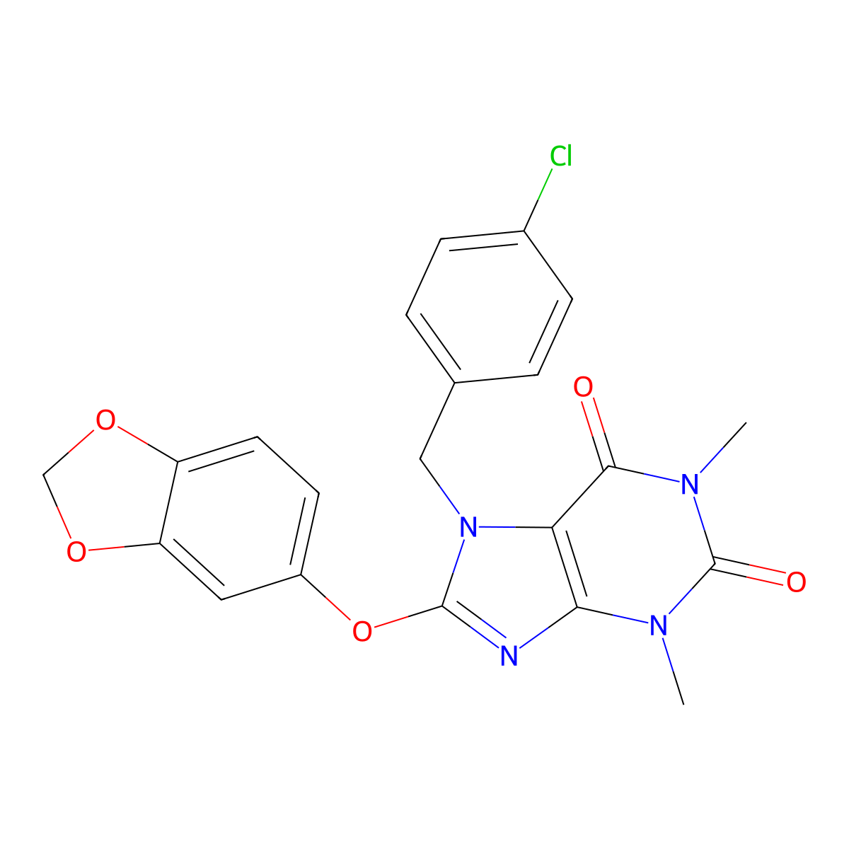 8-(1,3-Benzodioxol-5-yloxy)-7-[(4-chlorophenyl)methyl]-1,3-dimethylpurine-2,6-dione molecular structure, CAS 359694-26-1