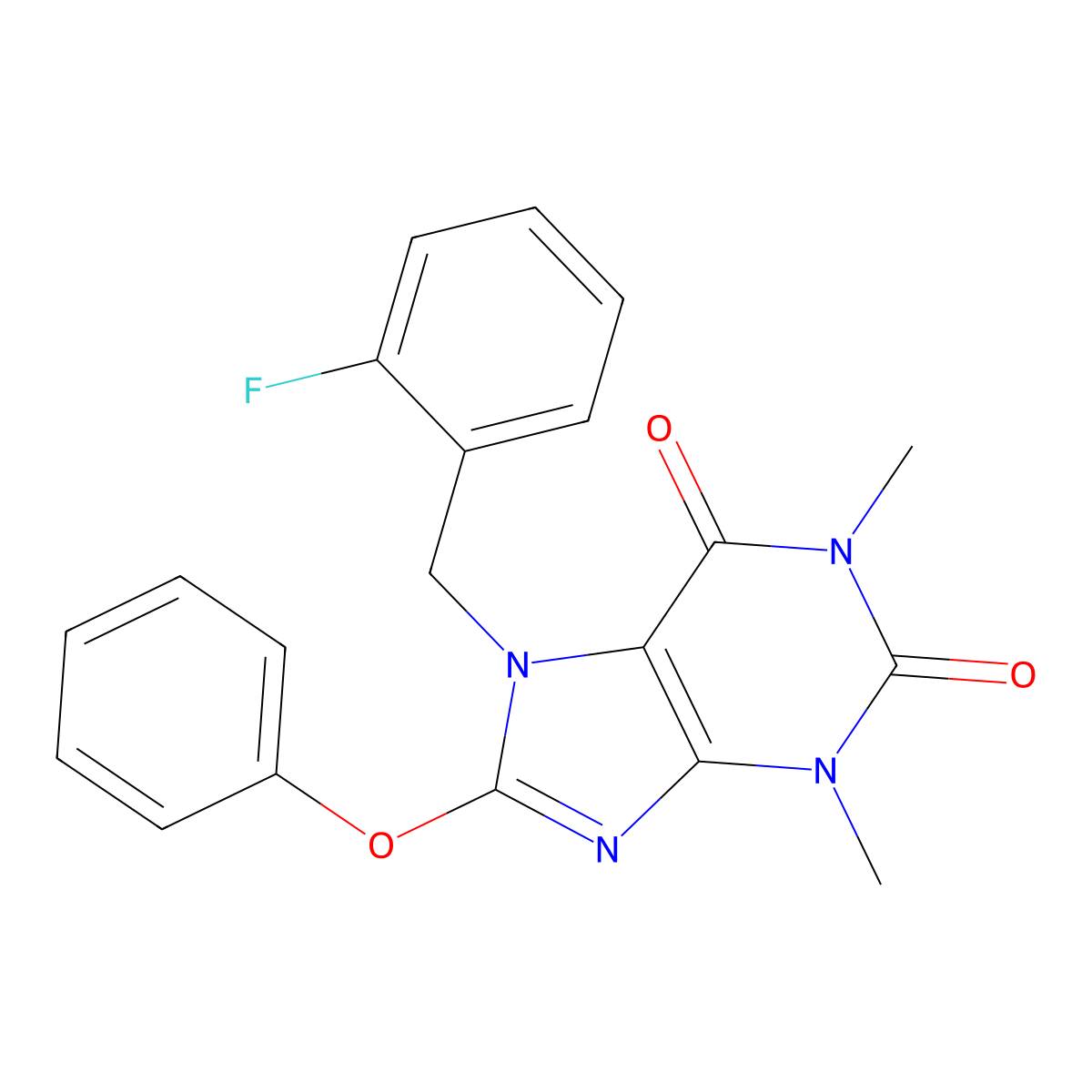 7-[(2-Fluorophenyl)methyl]-1,3-dimethyl-8-phenoxypurine-2,6-dione molecular structure, CAS 359694-31-8