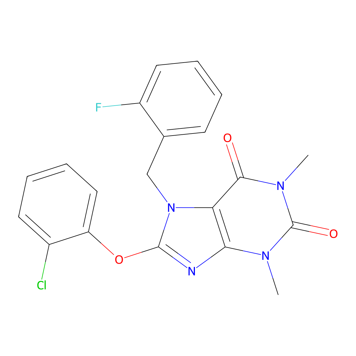 8-(2-Chlorophenoxy)-7-[(2-fluorophenyl)methyl]-1,3-dimethylpurine-2,6-dione molecular structure, CAS 359694-65-8