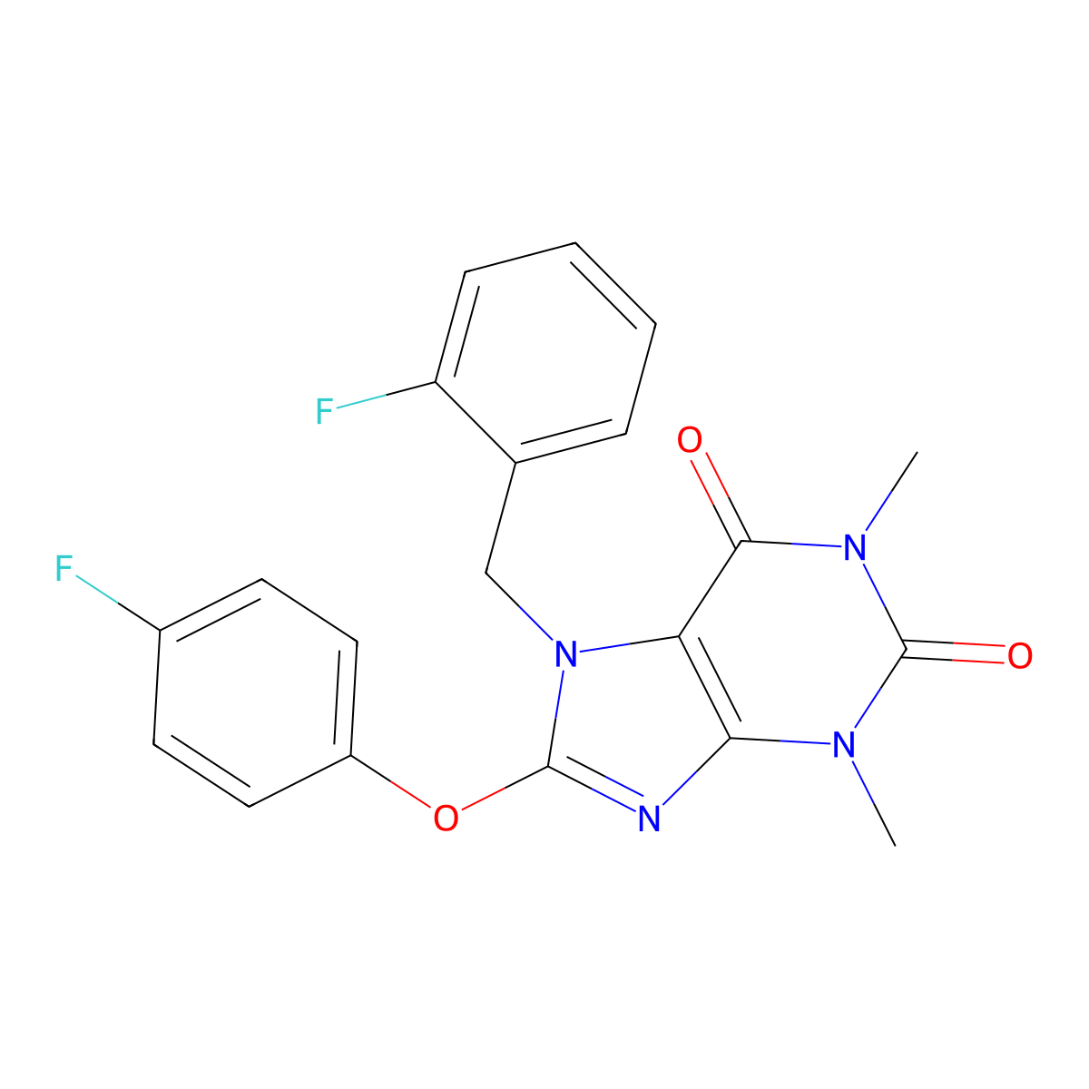 7-(2-Fluorobenzyl)-8-(4-fluorophenoxy)-1,3-dimethyl-1H-purine-2,6(3H,7H)-dione molecular structure, CAS 359694-87-4