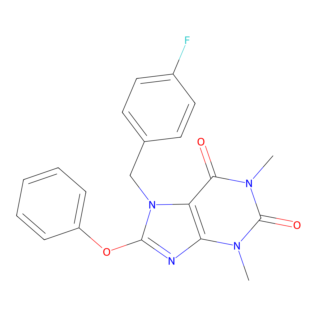 7-(4-fluorobenzyl)-1,3-dimethyl-8-phenoxy-3,7-dihydro-1H-purine-2,6-dione molecular structure, CAS 359695-79-7