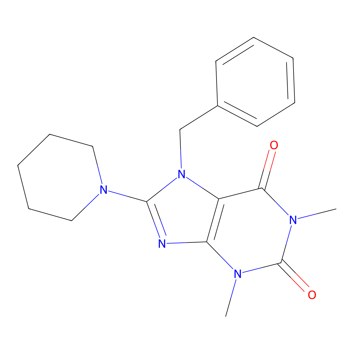 7-benzyl-1,3-dimethyl-8-(piperidin-1-yl)-3,7-dihydro-1H-purine-2,6-dione molecular structure, CAS 359697-72-6
