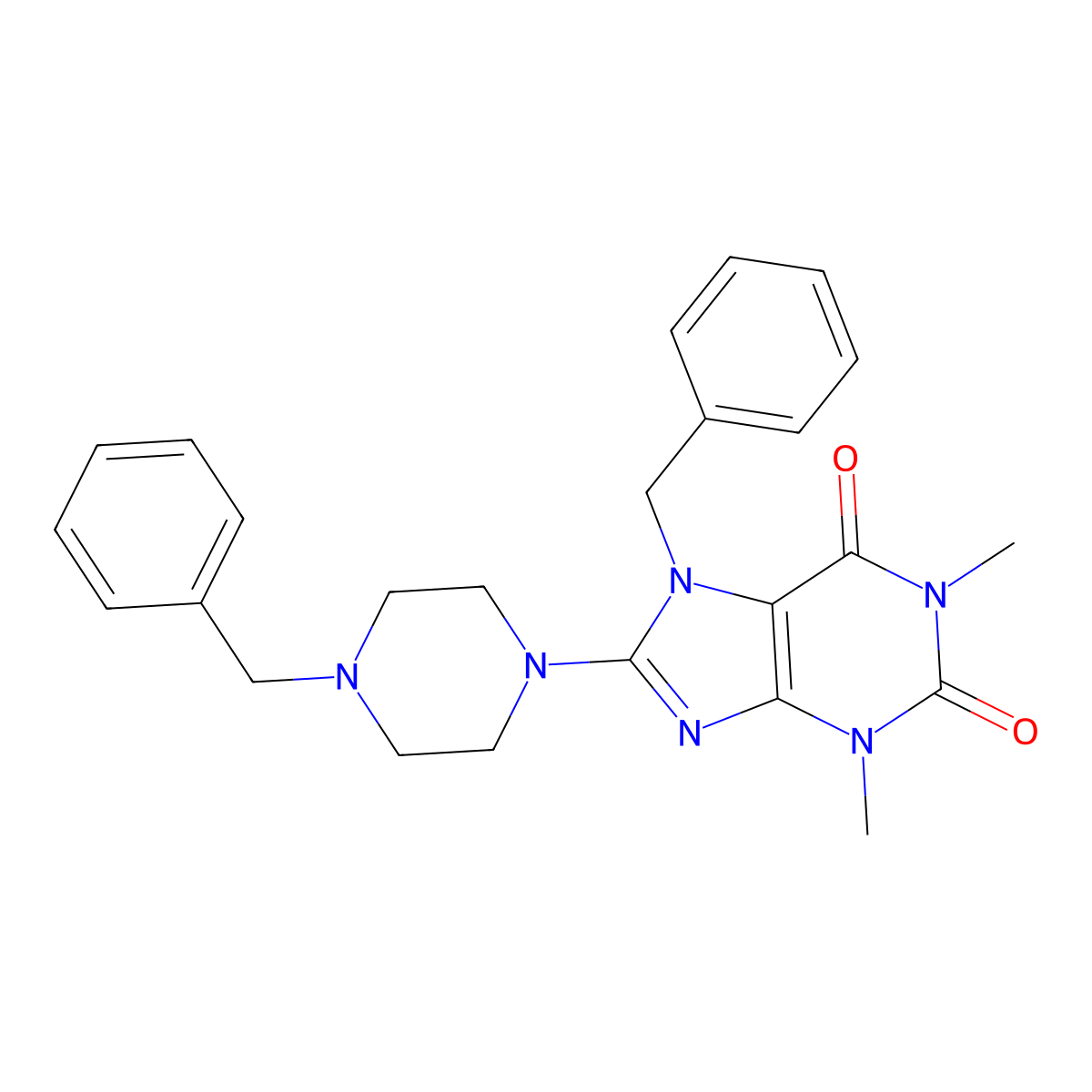 7-benzyl-8-(4-benzylpiperazin-1-yl)-1,3-dimethyl-1H-purine-2,6(3H,7H)-dione molecular structure, CAS 359697-80-6