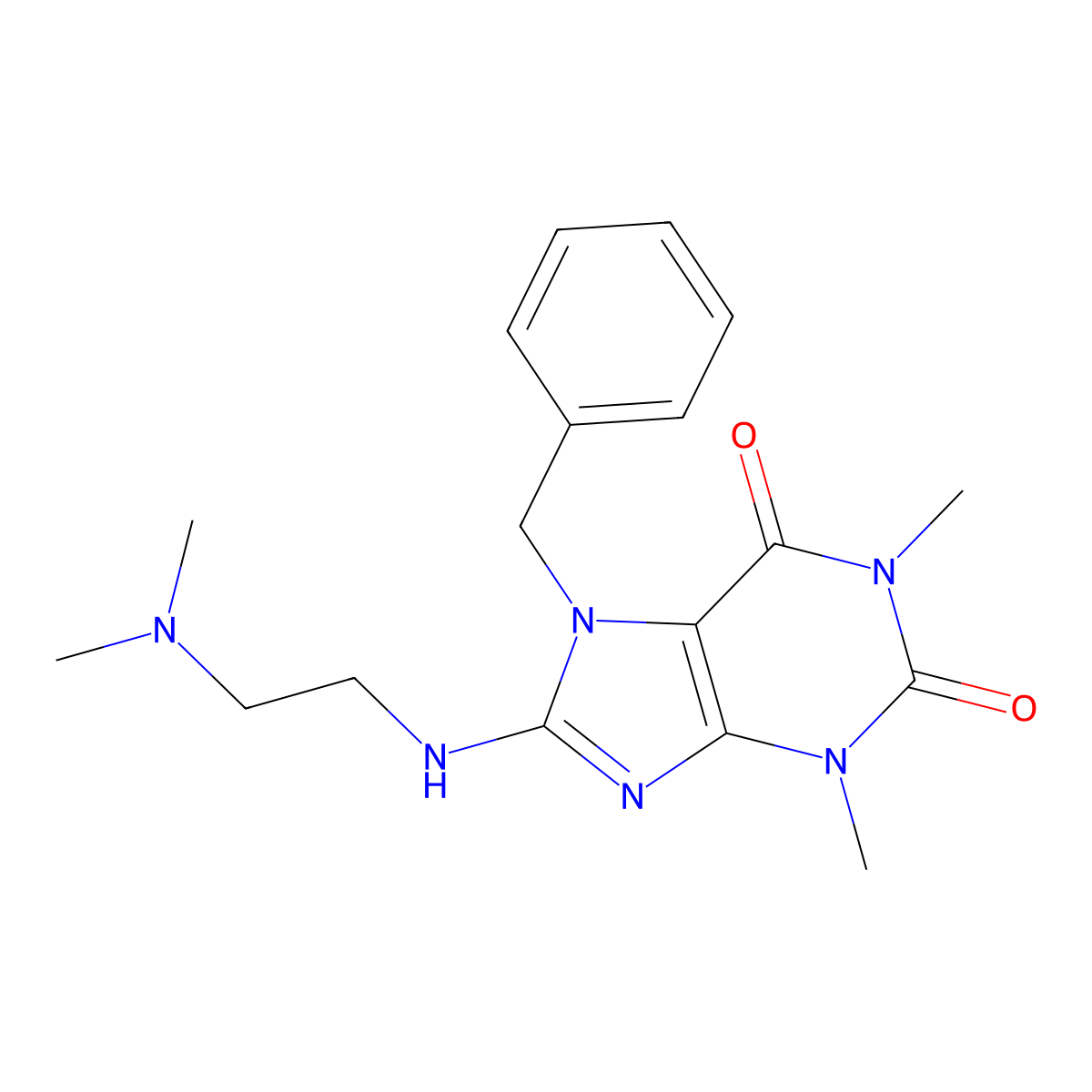 7-benzyl-8-((2-(dimethylamino)ethyl)amino)-1,3-dimethyl-1H-purine-2,6(3H,7H)-dione molecular structure, CAS 359697-82-8