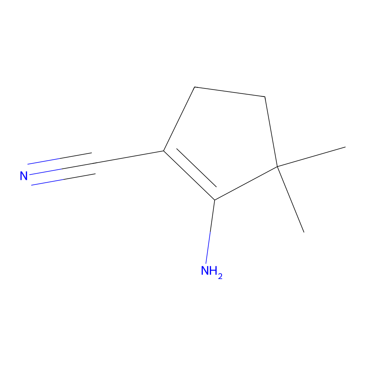 2-Amino-3,3-dimethylcyclopent-1-ene-1-carbonitrile molecular structure, CAS 3597-66-8