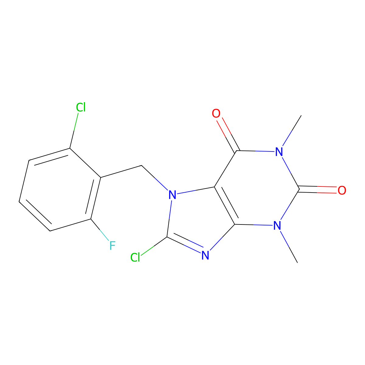 8-chloro-7-(2-chloro-6-fluorobenzyl)-1,3-dimethyl-1H-purine-2,6(3H,7H)-dione molecular structure, CAS 359709-53-8