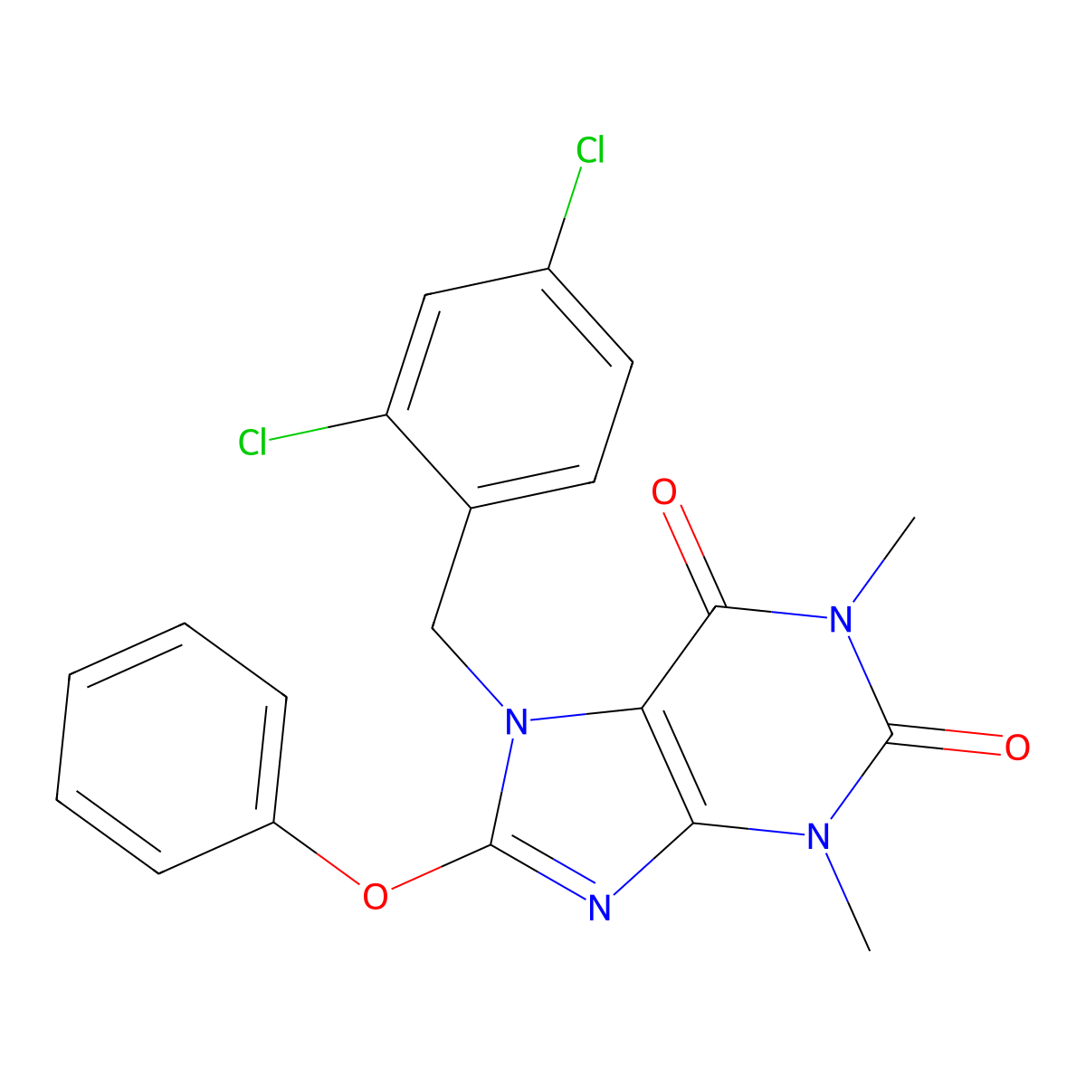 7-[(2,4-Dichlorophenyl)methyl]-1,3-dimethyl-8-phenoxypurine-2,6-dione molecular structure, CAS 359710-72-8