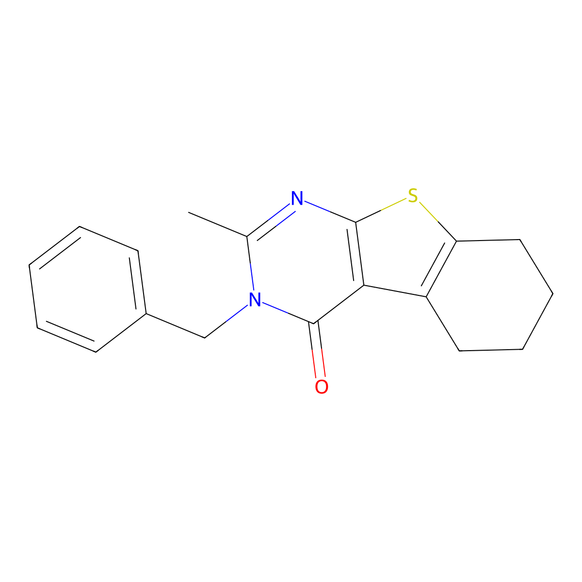 (1)Benzothieno(2,3-d)pyrimidin-4-one, 5,6,7,8-tetrahydro-3-benzyl-2-methyl- molecular structure, CAS 35973-85-4