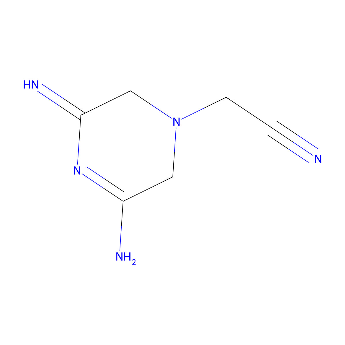 1(2H)-Pyrazineacetonitrile,5-amino-3,6-dihydro-3-imino- molecular structure, CAS 35975-34-9