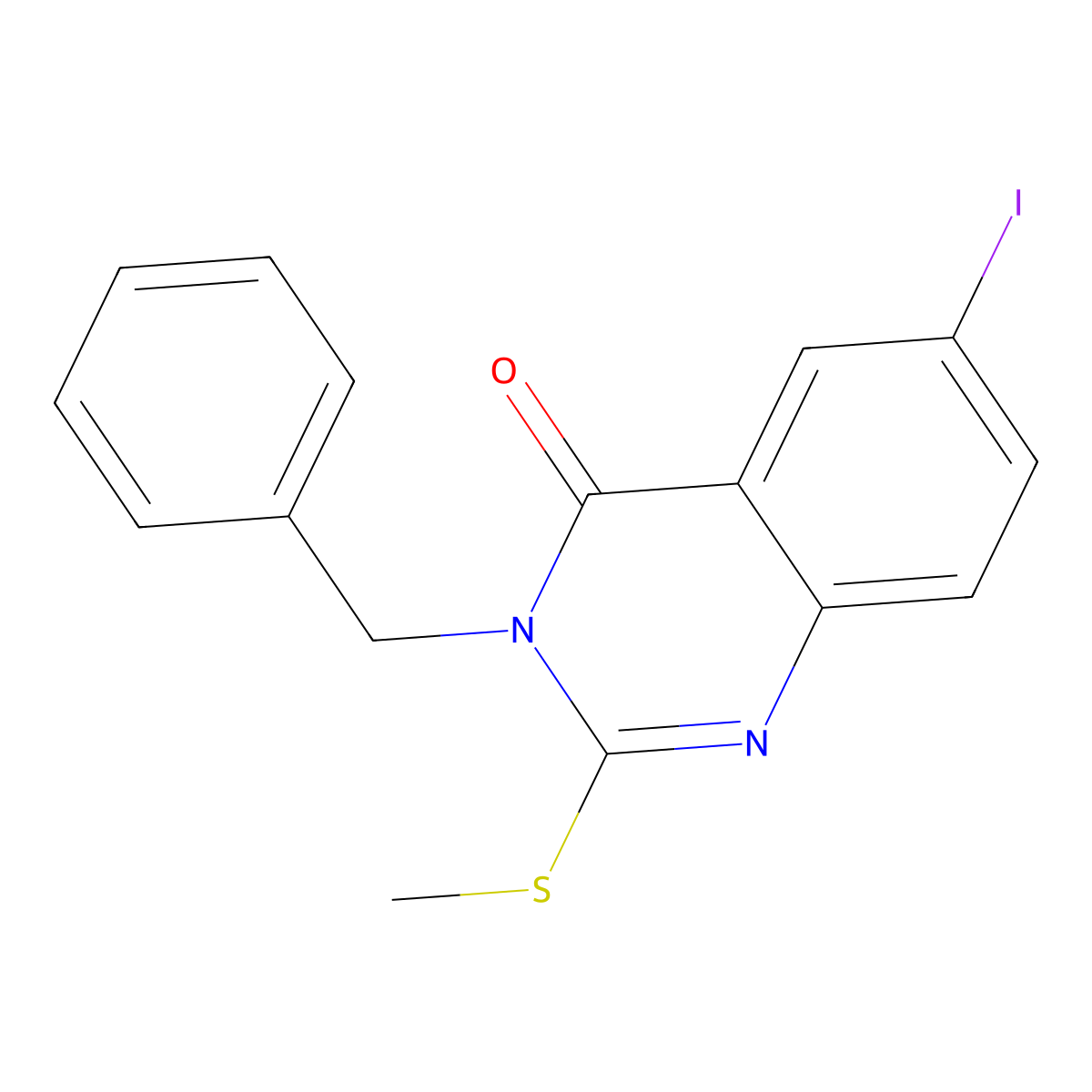 3-benzyl-6-iodo-2-(methylsulfanyl)quinazolin-4(3H)-one molecular structure, CAS 35977-42-5