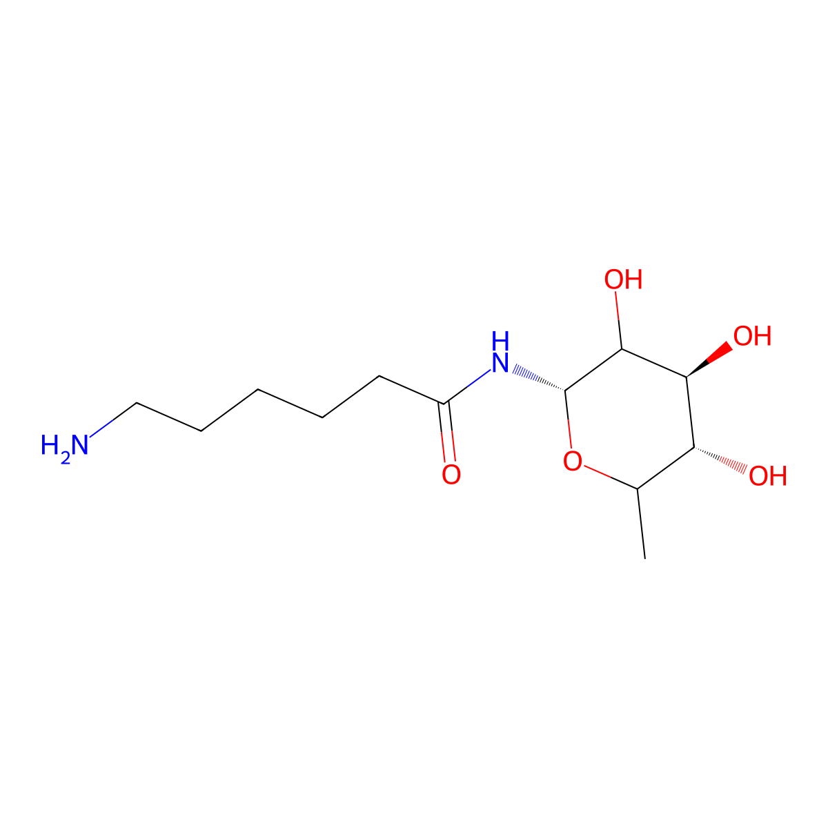 N-(epsilon-Aminocaproyl)-beta-L-fucopyranosylamine molecular structure, CAS 35978-97-3