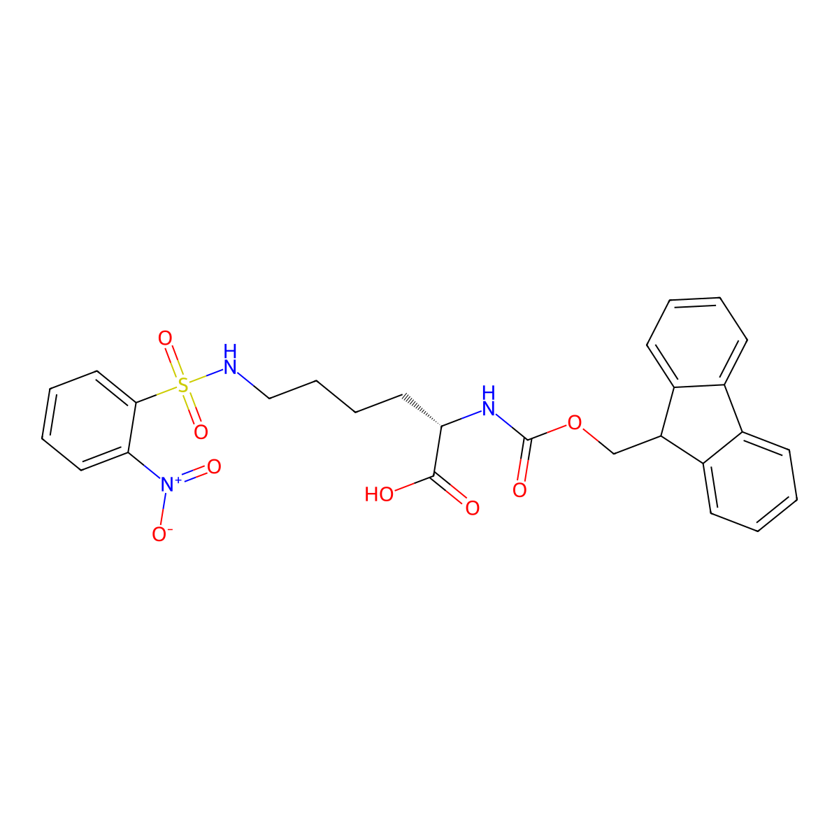 (S)-2-(((9H-Fluoren-9-yl)methoxy)carbonylamino)-6-(2-nitrophenylsulfonamido)hexanoic acid molecular structure, CAS 359780-63-5