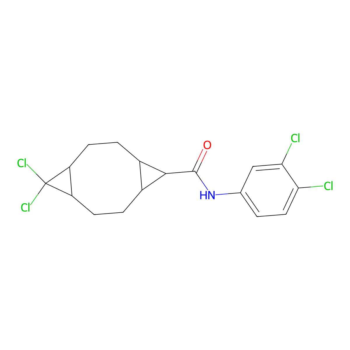 10,10-dichloro-N-(3,4-dichlorophenyl)tricyclo[7.1.0.0~4,6~]decane-5-carboxamide molecular structure, CAS 359851-56-2