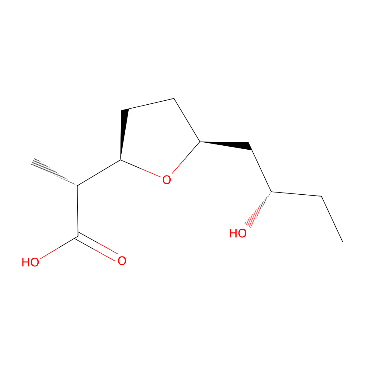(2R)-2-((2R,5S)-5-((2S)-2-Hydroxybutyl)oxolan-2-YL)propanoic acid molecular structure, CAS 35986-06-2