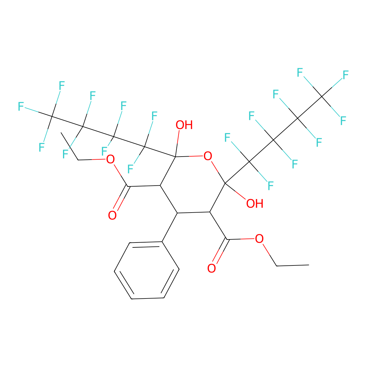 Diethyl 2,6-dihydroxy-2,6-bis(nonafluorobutyl)-4-phenyloxane-3,5-dicarboxylate molecular structure, CAS 359875-73-3
