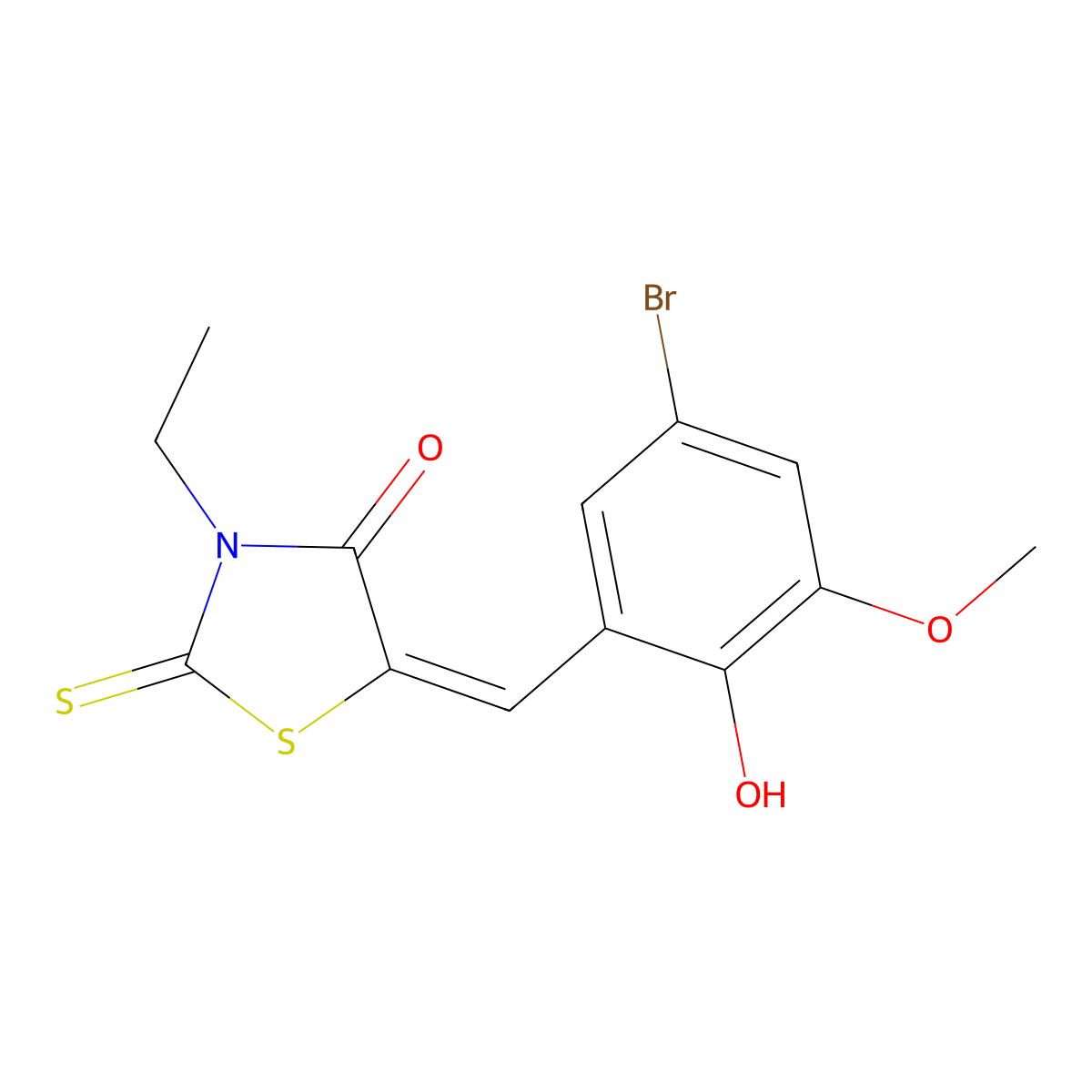(5E)-5-(5-bromo-2-hydroxy-3-methoxybenzylidene)-3-ethyl-2-thioxo-1,3-thiazolidin-4-one molecular structure, CAS 359899-47-1