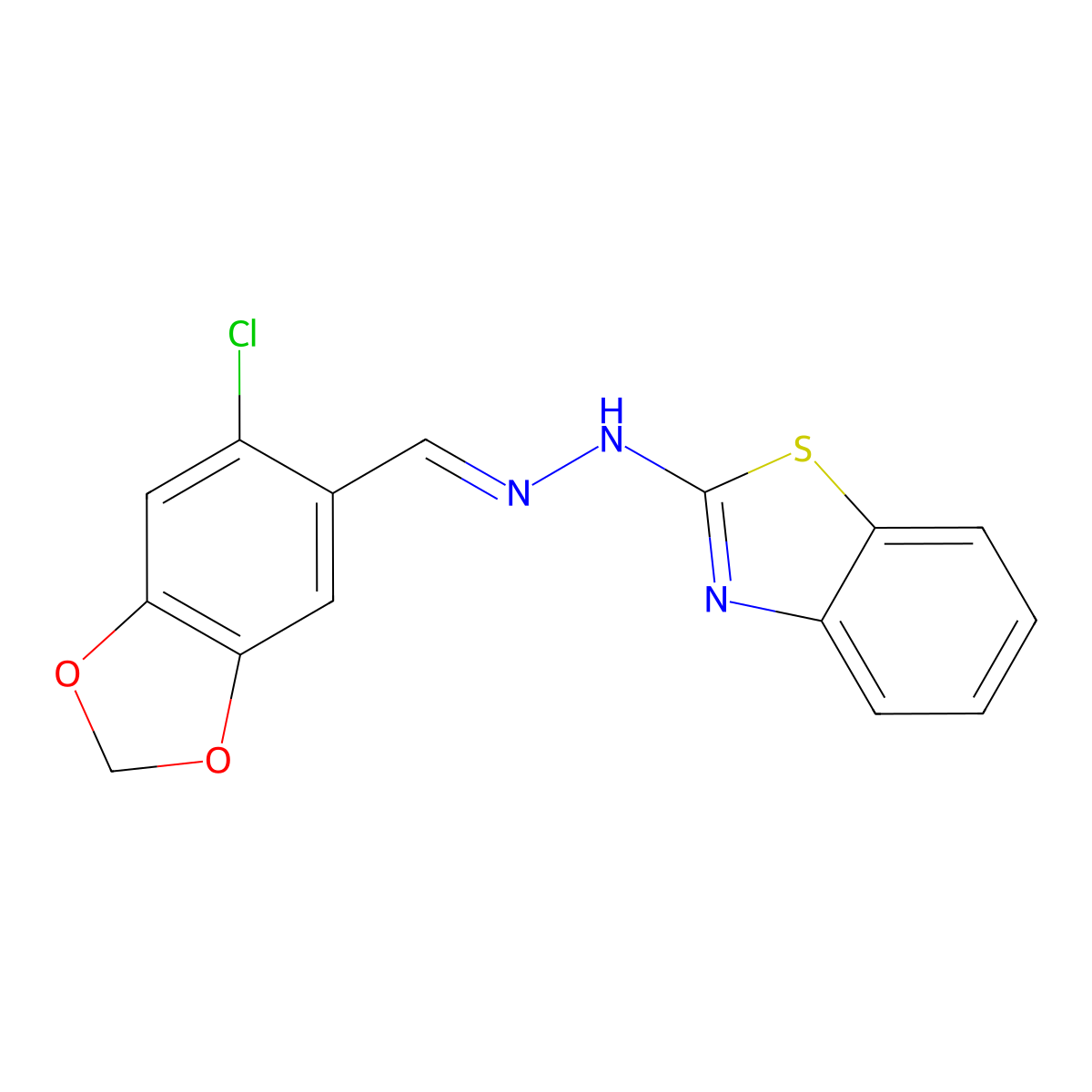 6-Chloro-1,3-benzodioxole-5-carboxaldehyde 2-(2-benzothiazolyl)hydrazone molecular structure, CAS 359899-82-4