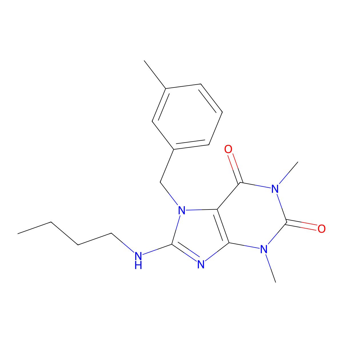 8-(butylamino)-1,3-dimethyl-7-(3-methylbenzyl)-1H-purine-2,6(3H,7H)-dione molecular structure, CAS 359901-45-4