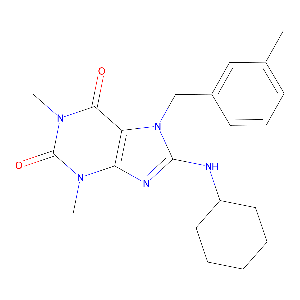 8-(cyclohexylamino)-1,3-dimethyl-7-[(3-methylphenyl)methyl]-2,3,6,7-tetrahydro-1H-purine-2,6-dione molecular structure, CAS 359901-51-2